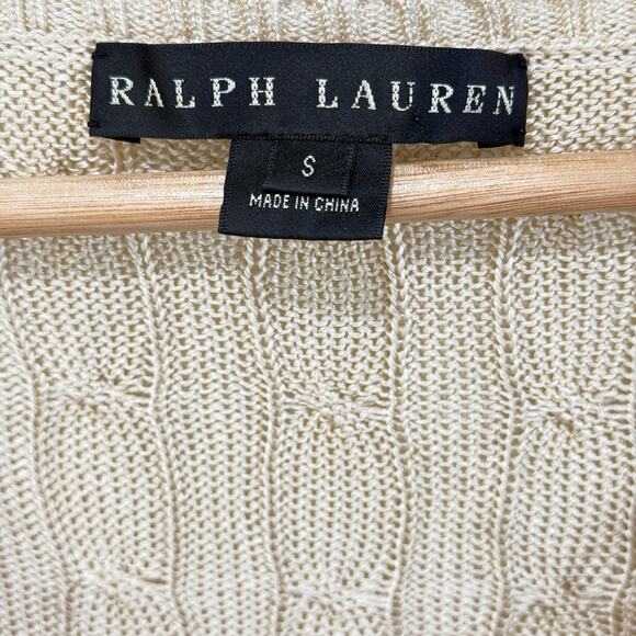 Ralph Lauren Black Label Womens Gold Metallic Silk Cable Knit V Neck Sweater Sm - Picture 3 of 6